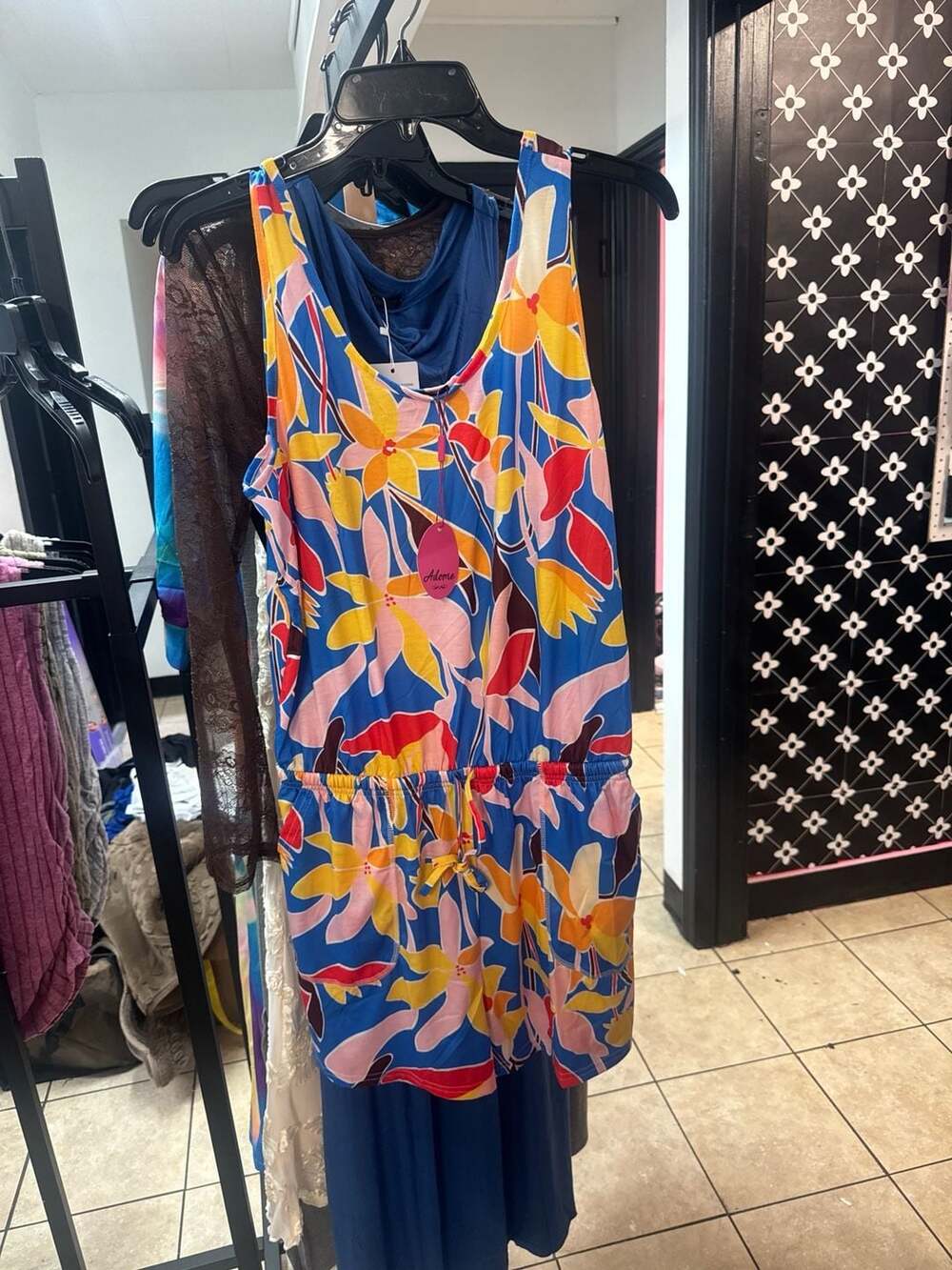 Adome Floral Print Sleeveless Drawstring Waist Romper